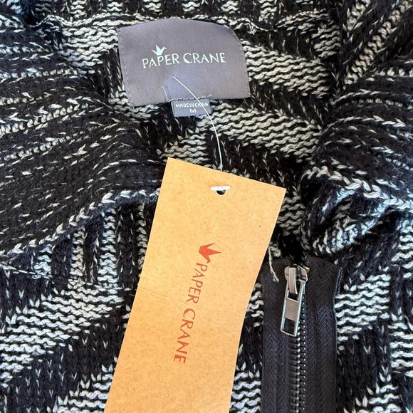 Paper Crane MEDIUM Herringbone Asymmetric Moto Cardigan Sweater NEW. 1455 - Picture 2 of 4